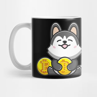 dog huging bitcoin Mug